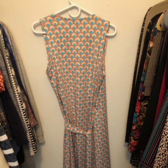 Julie Brown Light Blue, Orange, Gold Wrap Dress - Picture 1 of 3